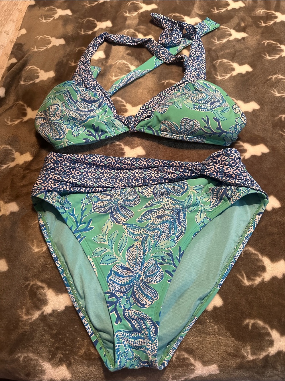 Lilly Pulitzer Green and Blue Floral Bikini Set